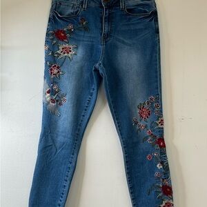 Nannette Lepore jean women Embroidery size 8 High Waisted Broadway Skinny Blue